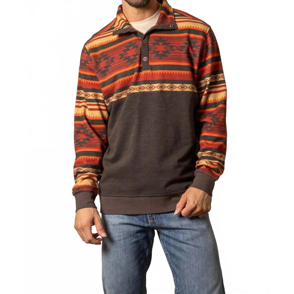 NEW KIMES tack half button pullover sweatshirt in brown